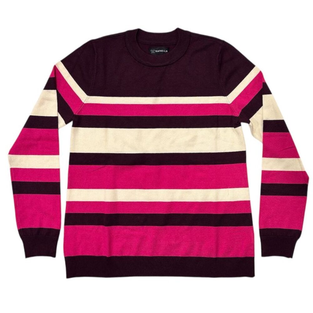 Rafaella Women's Long Sleeve Crew Neck Classic Fit Striped Top - Winetasting